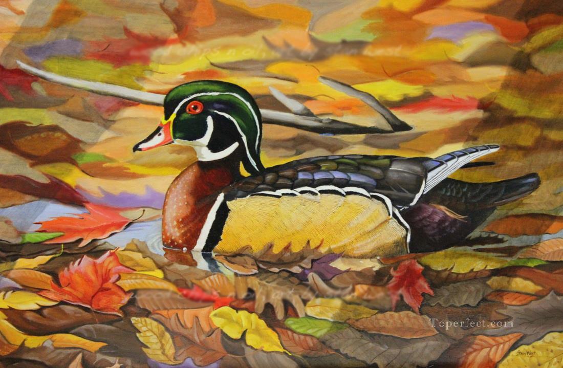 mandarin duck in autumn birds Oil Paintings